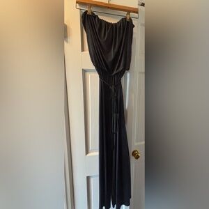 Ariella Charcoal Strapless Jumpsuit w/Rope & Tassel Belt